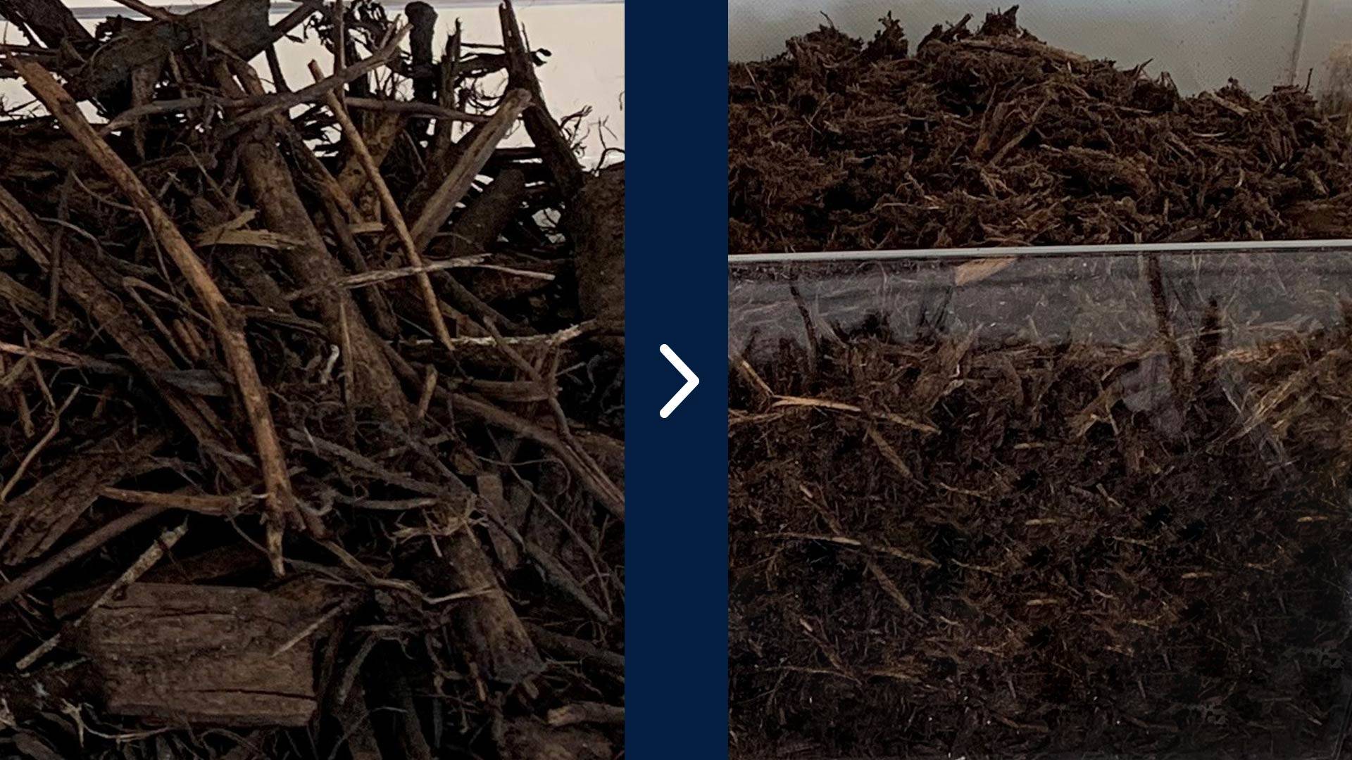 The outcome of the processing of compost wood using the wood fiber machine.