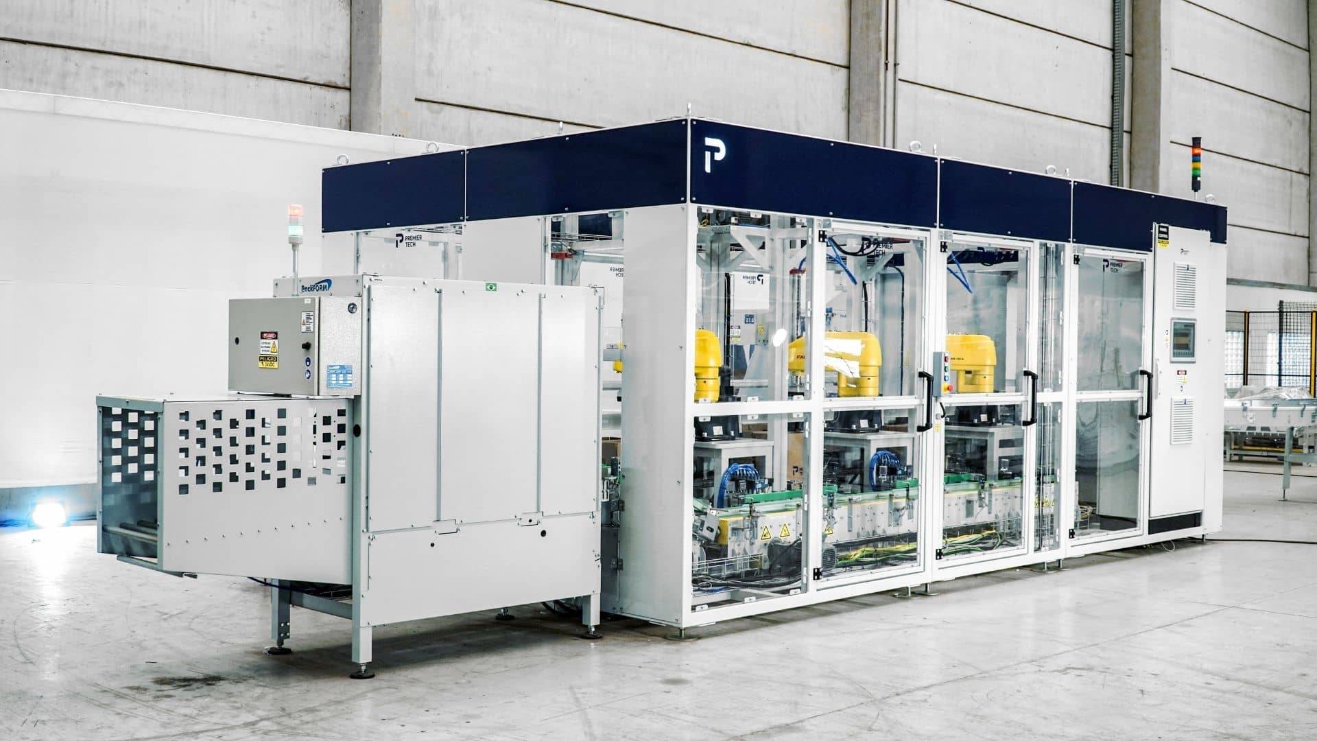 Premier Tech's Robotic Case Packer with 3 Robot Stations